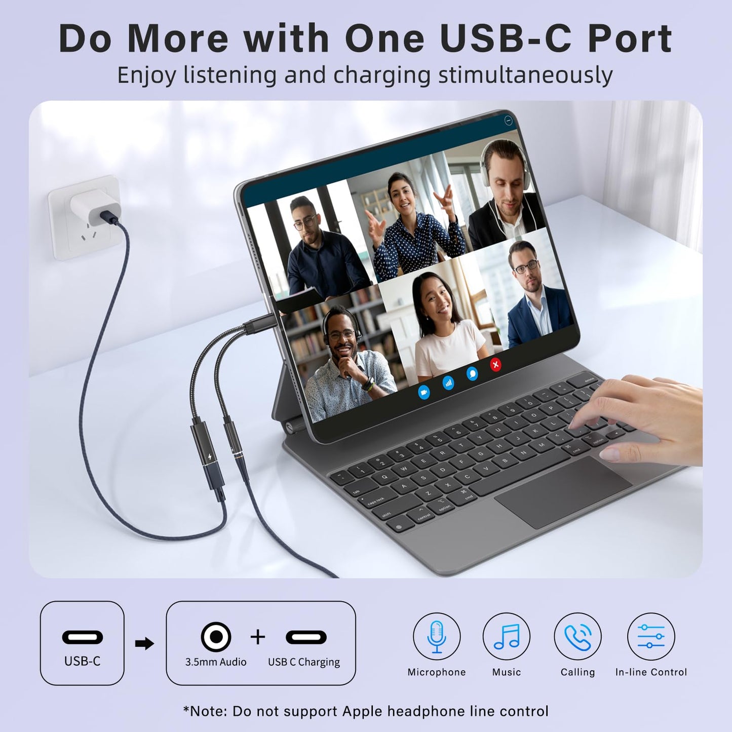 Mxcudu USB C to 3.5mm Headphone and Charger Adapter, 2 in 1 USB C to Aux Audio Adapter & 60W Fast Charging Dongle Compatible with iPhone 17Pro