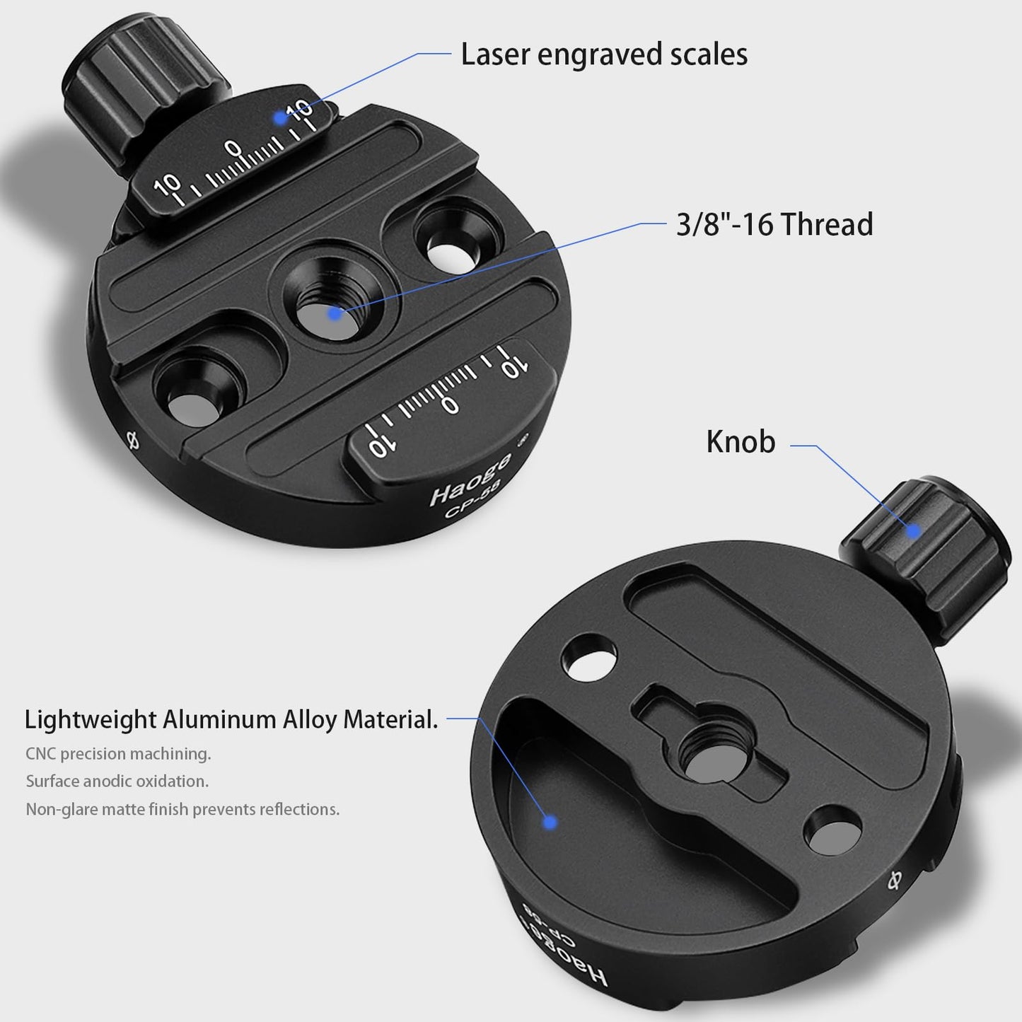 Haoge Female to Male Boss Adapter Convertor with 58mm Arca Swiss Compatible Quick Release Clamp for Manfrotto Tripod Ball Head Clamp Replacement