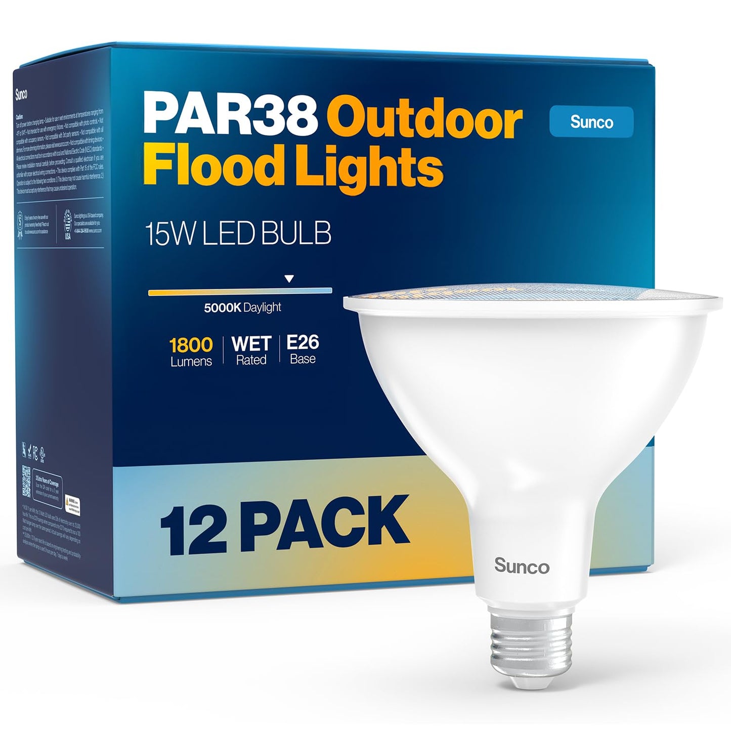 Sunco 12 Pack PAR38 LED Flood Light Bulb, 15W=150W, Dimmable, Waterproof