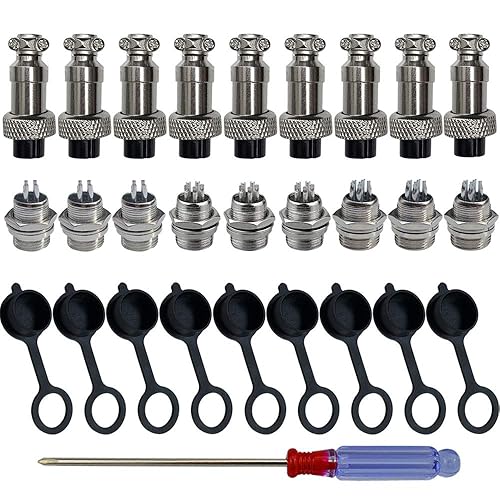 FULARR 9Pcs Premium GX12 Aviation Connector Plug Set, 5A 12MM Thread Male Female Metal Panel Aviation Wire Connector Kit, with Rubber Protector Cap