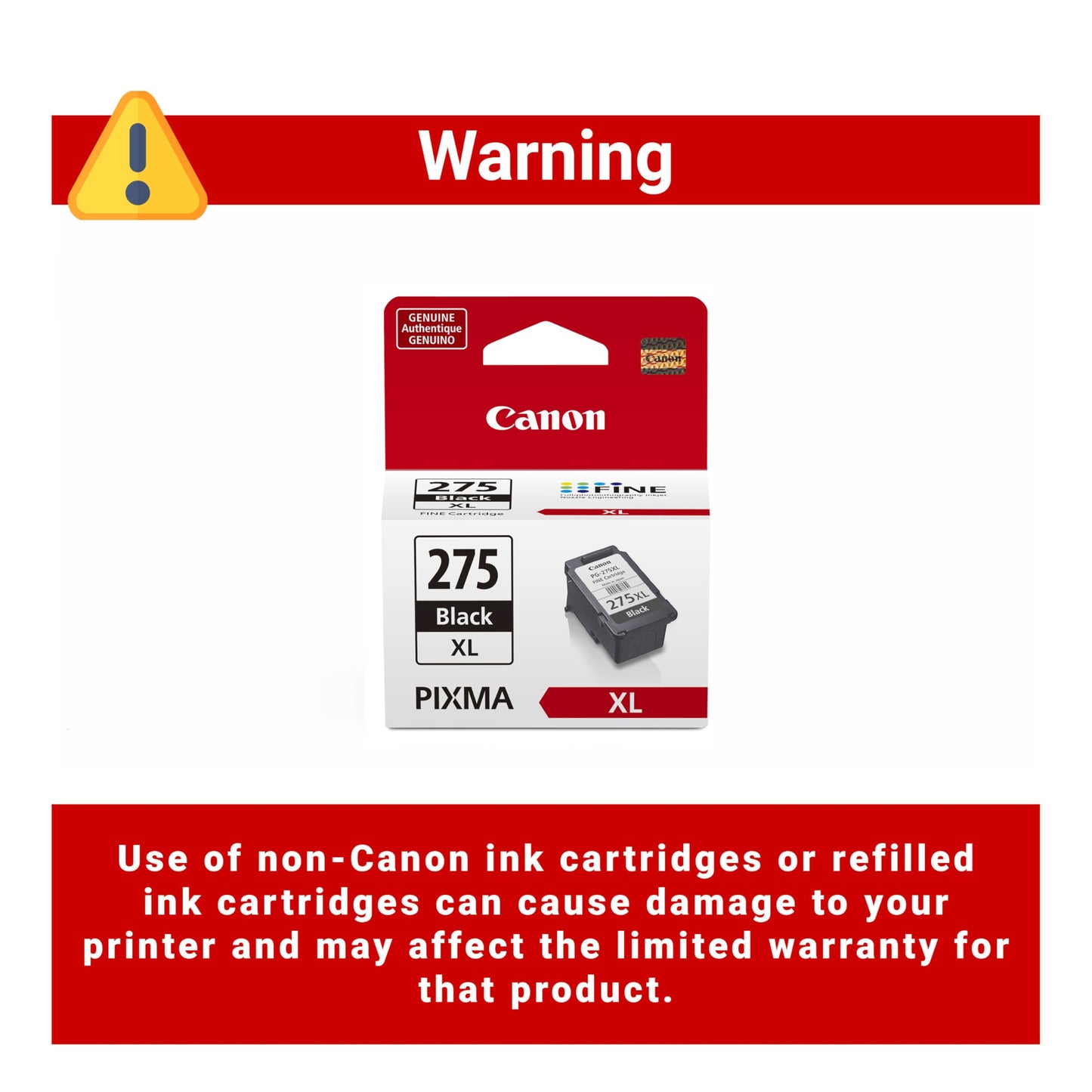 Canon PG-275 XL Genuine Black Ink Cartridge, Compatible with TS3520/3522, TR4720/4722, TR4723/TR4725
