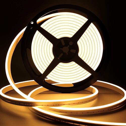 Lamomo LED Neon Lights, 12V Warm White Dimmable LED Strip Lights, 16.4ft/5m Waterproof LED Neon Rope Lights, Silicone 3000K Neon LED Strip for Bedroom