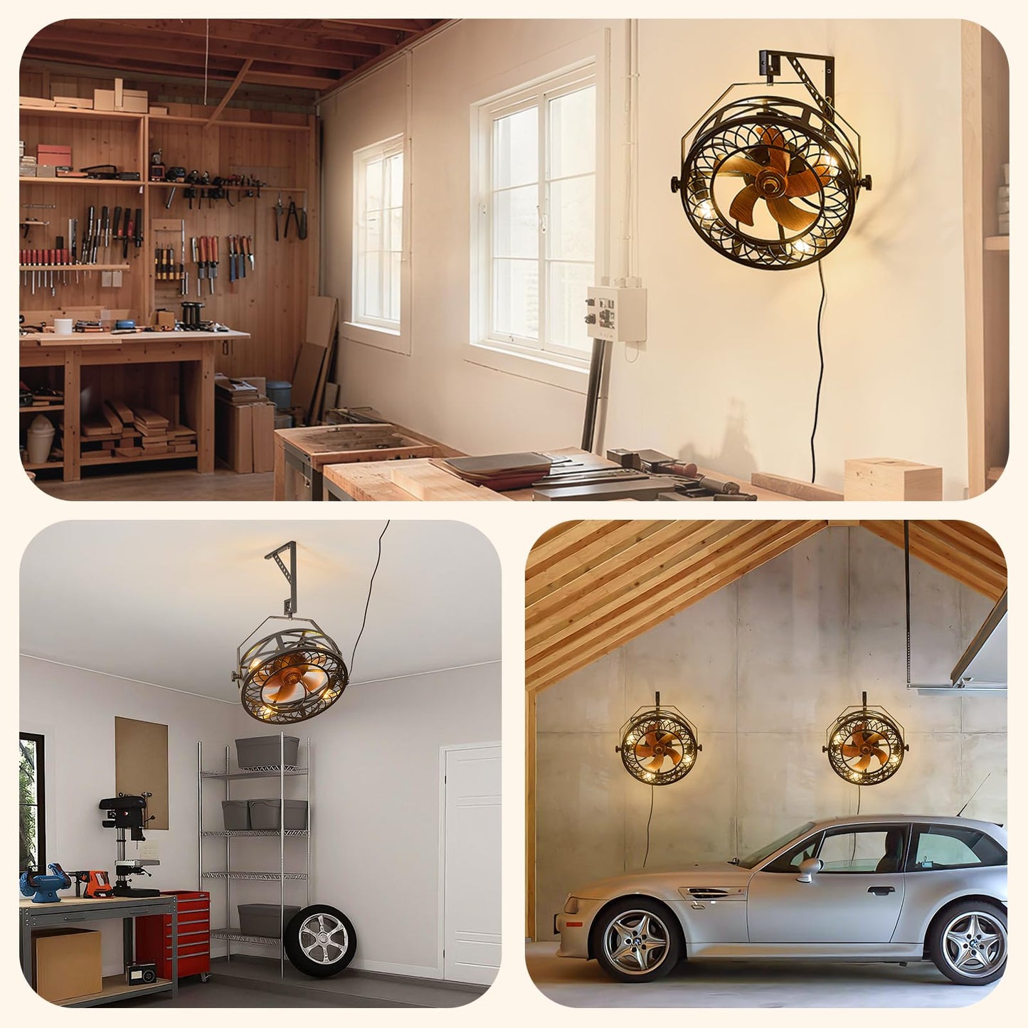 SAYTOP 20" Wall Mount Fan with Lights, Wall Mounted Fan with Remote, 360° Adjustable Tilt Plug In Wall Fan, Indoor Industrial Fan Wall Mount