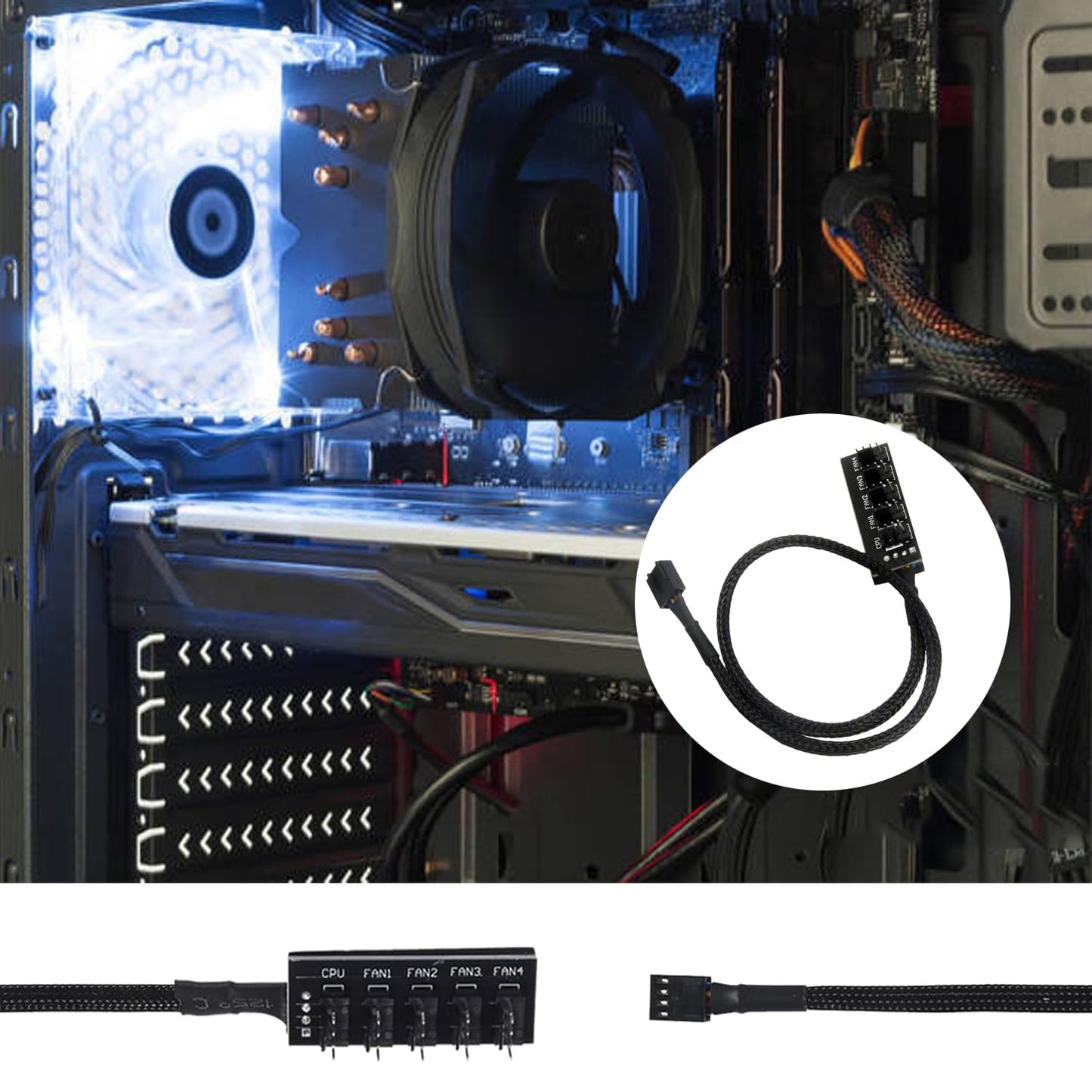 ALMOCN 3PCS PWM Fan Hub 1 to 5 Splitter 5 Way Case Fan Splitter for ATX Computer Case 4-Pin and 3-Pin Cooling Fans