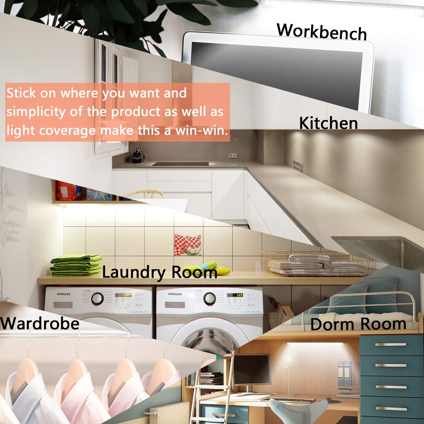 Under Cabinet Light, 12 Inch Plug in LED Closet Light with Memory Function, Cold White 6000K, Super Slim Dimmable Workbench,Under Counter Lights
