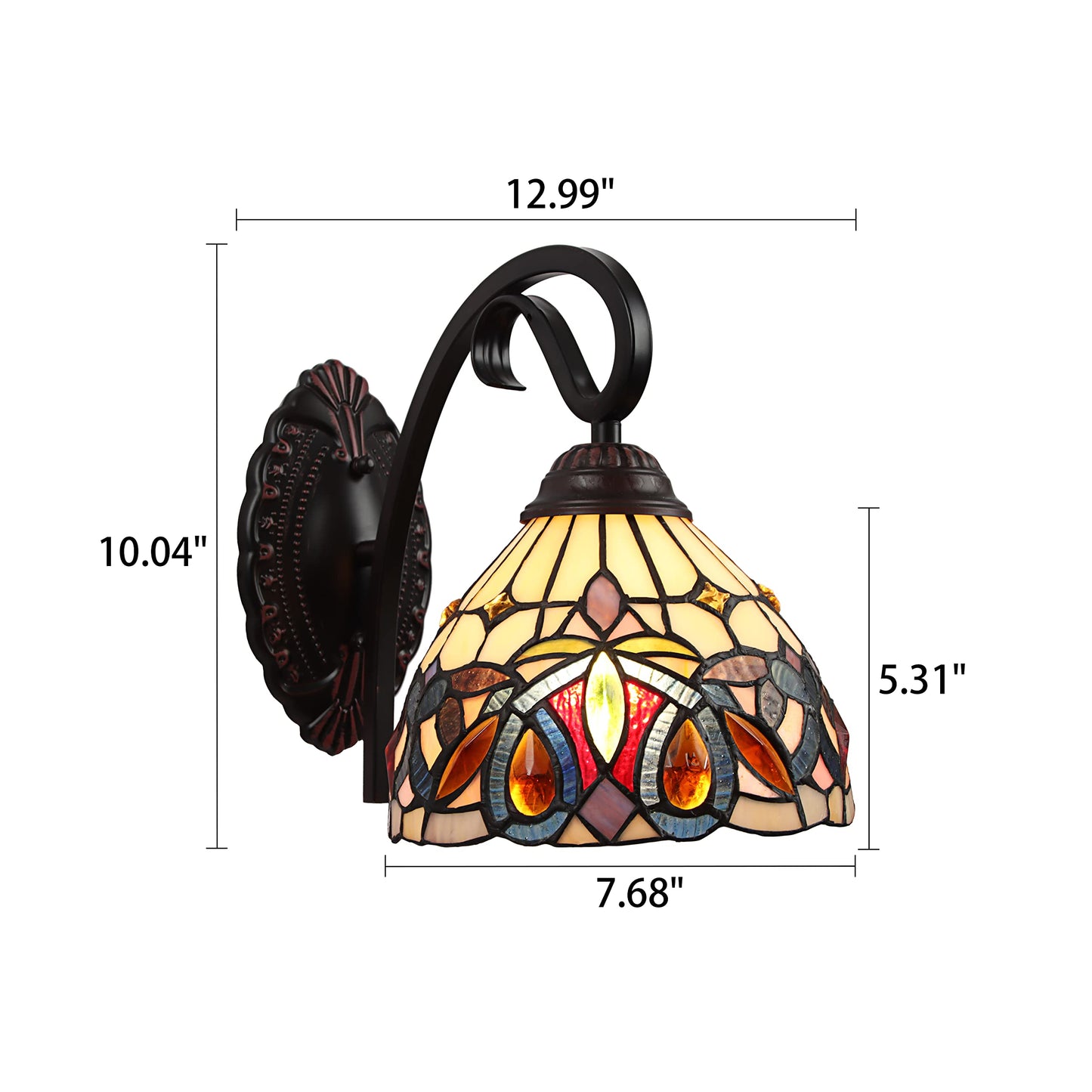 Chloe Lighting Serenity Victorian Tiffany-Style Dark Bronze 1 Light Wall Sconce 8'' Wide, Multicolor