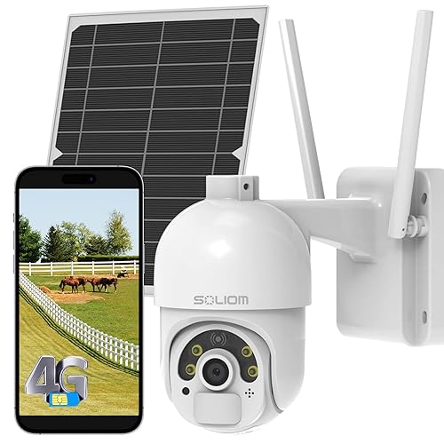 SOLIOM S800 4G LTE Cellular Security Camera Outdoor, No WiFi Solar Powered Camera for Home Security with SIM Card, 2K Color Night Vision, 360° View