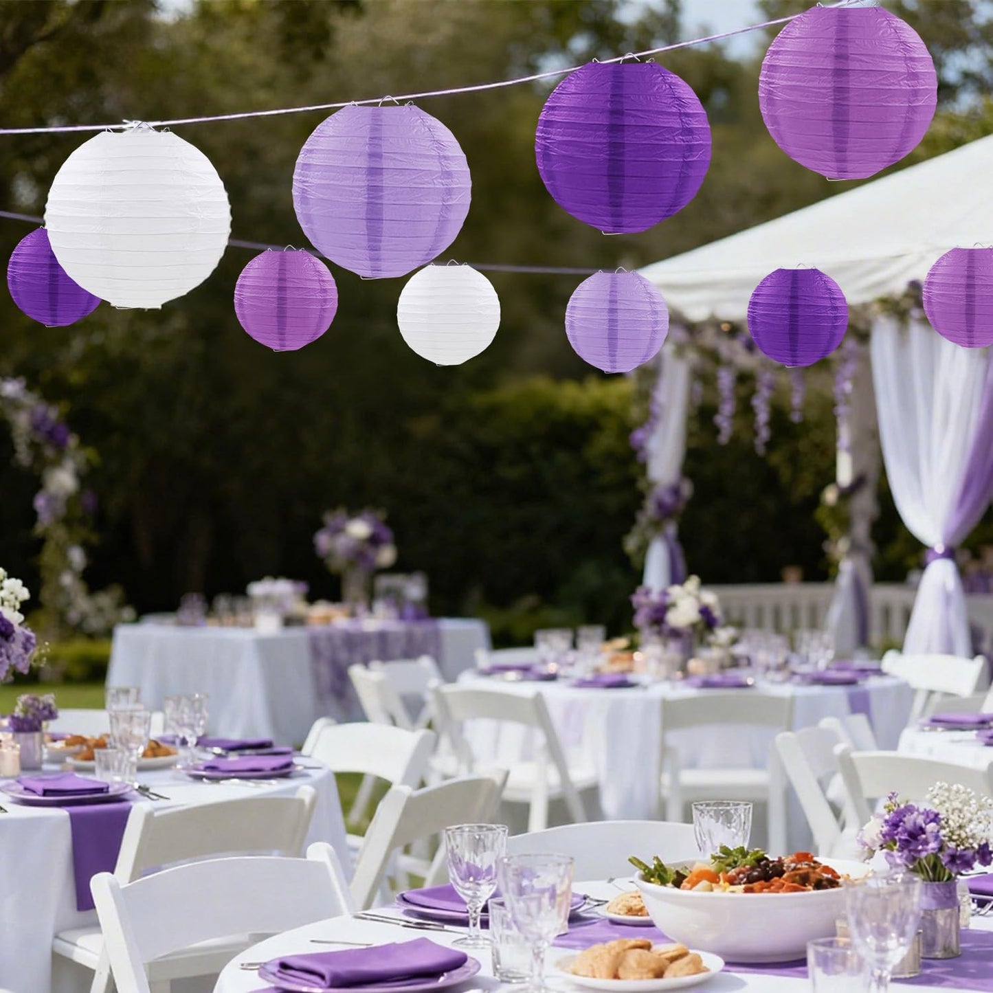 FUGUIR Purple Paper Lanterns Party Decorations, Hanging Round Paper Lanterns for Bachelorette Engagement Wedding Baby Bridal Purple Birthday