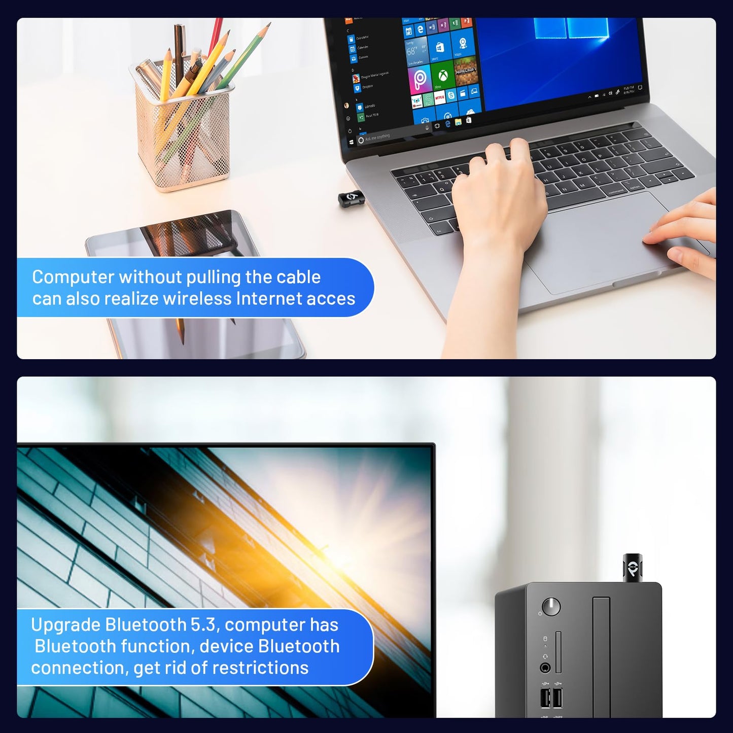 2-in-1 USB WiFi Bluetooth Adapter - WiFi Bluetooth USB, 900Mbps 2.4/5GHZ Dual-Band, WiFi and Bluetooth Adapter for PC/Laptop/Desktop, Wireless USB