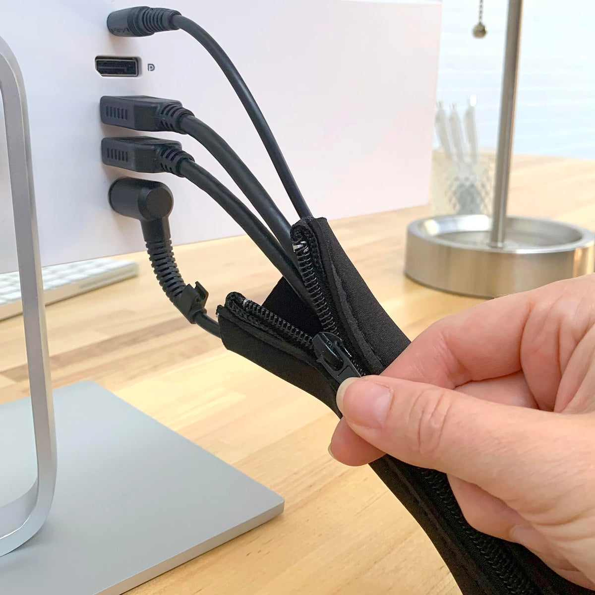 Zipper Cable Sleeve by Wrap-It Storage - 36" x 4" (2-Pack) Black - Cord Organizer and Cable Protector for Desk, Computer, TV Cord Management to Hide
