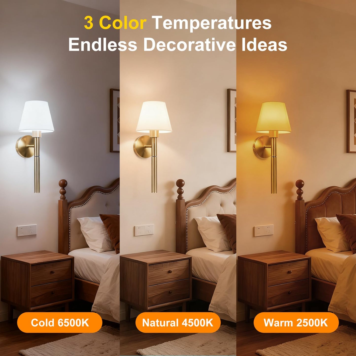 NoxLumina Battery Operated Wall Sconce Set of Two, 5200mAh Magnetic-Handle Rechargeable Sconces Wall Decor with Remote, Gold Wireless Wall Lights Lamp