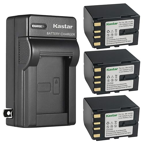Kastar 3-Pack BN-V428 Battery and AC Wall Charger Replacement for JVC BN-V408US BN-V416US BN-V428 BN-V428U BN-V428US BN-V438US BN-V856US Battery, JVC