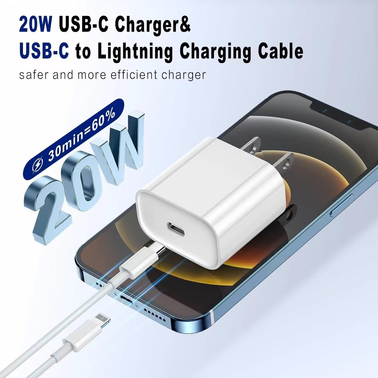 20W PD USB C Fast Charging Block for iPhone, 2 Pack Type C Wall Charger Block with 6FT USB C to Lightning Cable Compatible for iPhone 14/14 Pro…