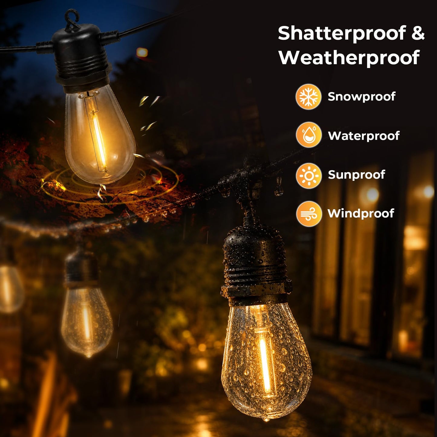 GvvooHome S14 LED Outdoor Light Bulbs, 30 Pack Shatterproof Plastic Light Bulbs for Outdoor String Light, Patio Cafe Decor, E26 Screw Base, Soft White