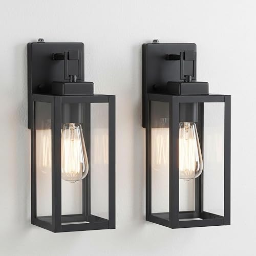 2 Pack 12 Inch Outdoor Wall Lights Dusk to Dawn,Exterior Sconce Lights with Sensor Photocell Black Wall Lantern for Porch Patio Garage Dusk to Dawn