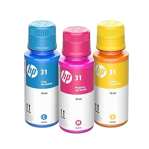 HP 31 Cyan, Magenta, Yellow Ink Bottles (3-Pack) | Works with Smart Tank 5000, 6000, 7000 and Smart Tank Plus 500, 600 Series | 9C228AN