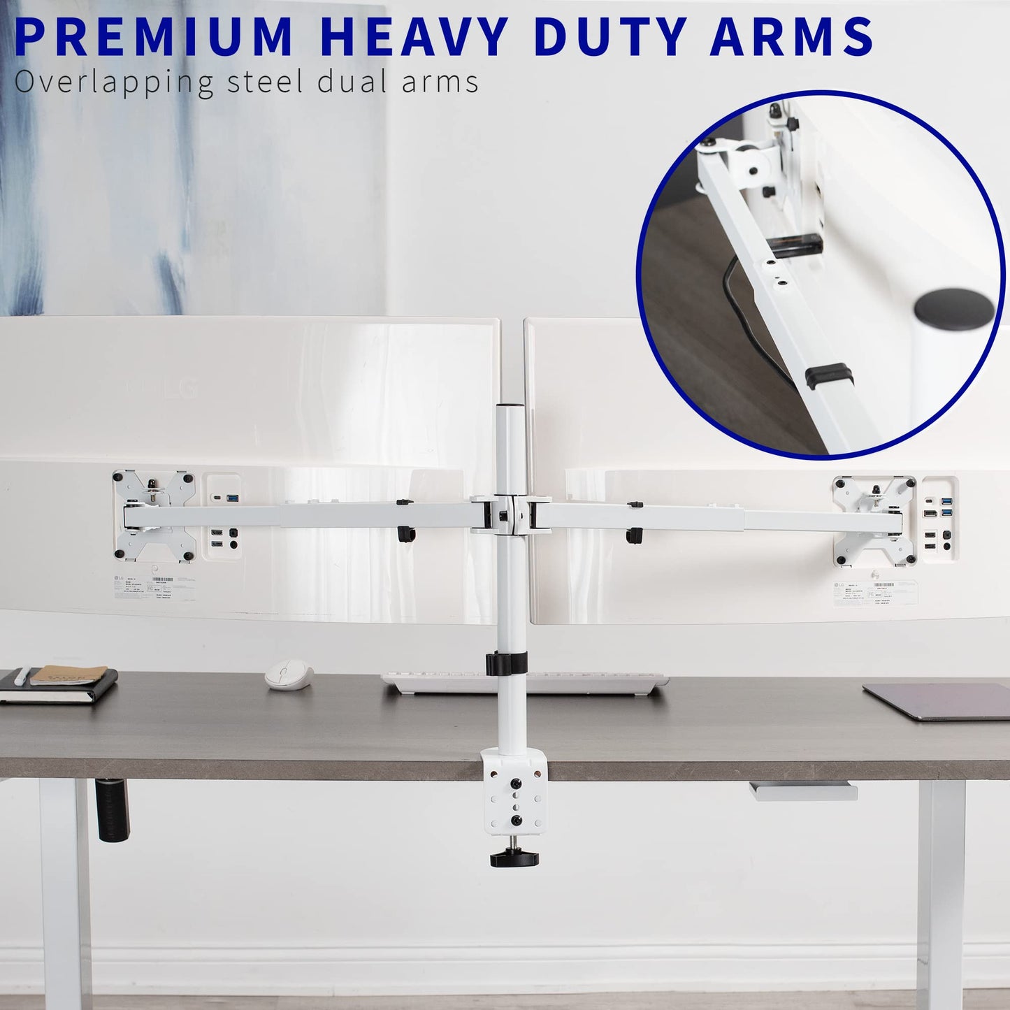 VIVO Premium Dual Ultra Wide LCD LED 27 to 38 inch Monitor Desk Mount, Heavy Duty, Adjustable Telescoping Arms, Flush Wall Setup, Fits 2 Screens