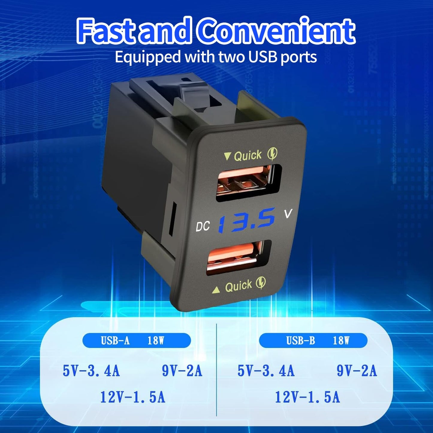 Levigo Car Charger USB QC3.0 Fast Charging Suitable for Honda Cars Power Socket with 2 Interfaces Switch Hole LED Voltage Meter Display Suitable