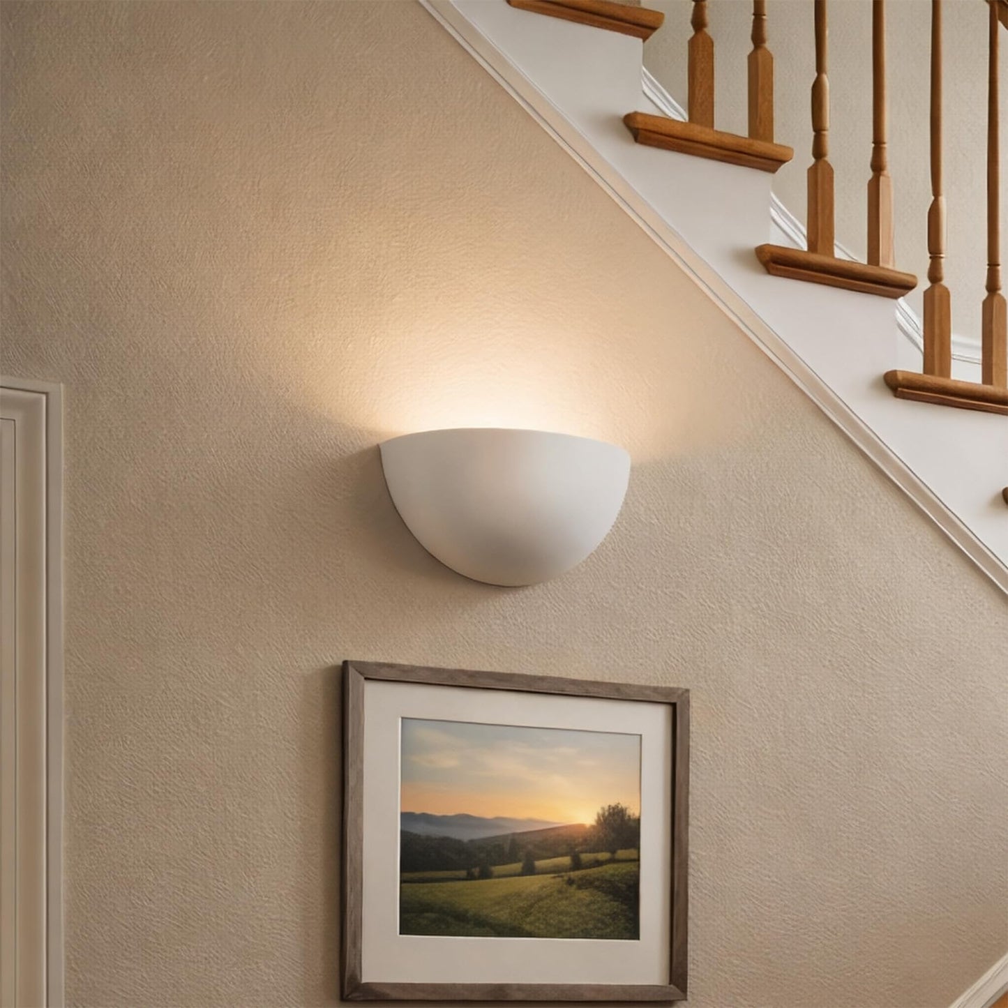 Lucande 11" Paintable Plaster Wall Sconce Light, White Half Moon Wall Light Fixture with Indirect Uplight, Modern Indoor Wall Lighting Lamp, Wall