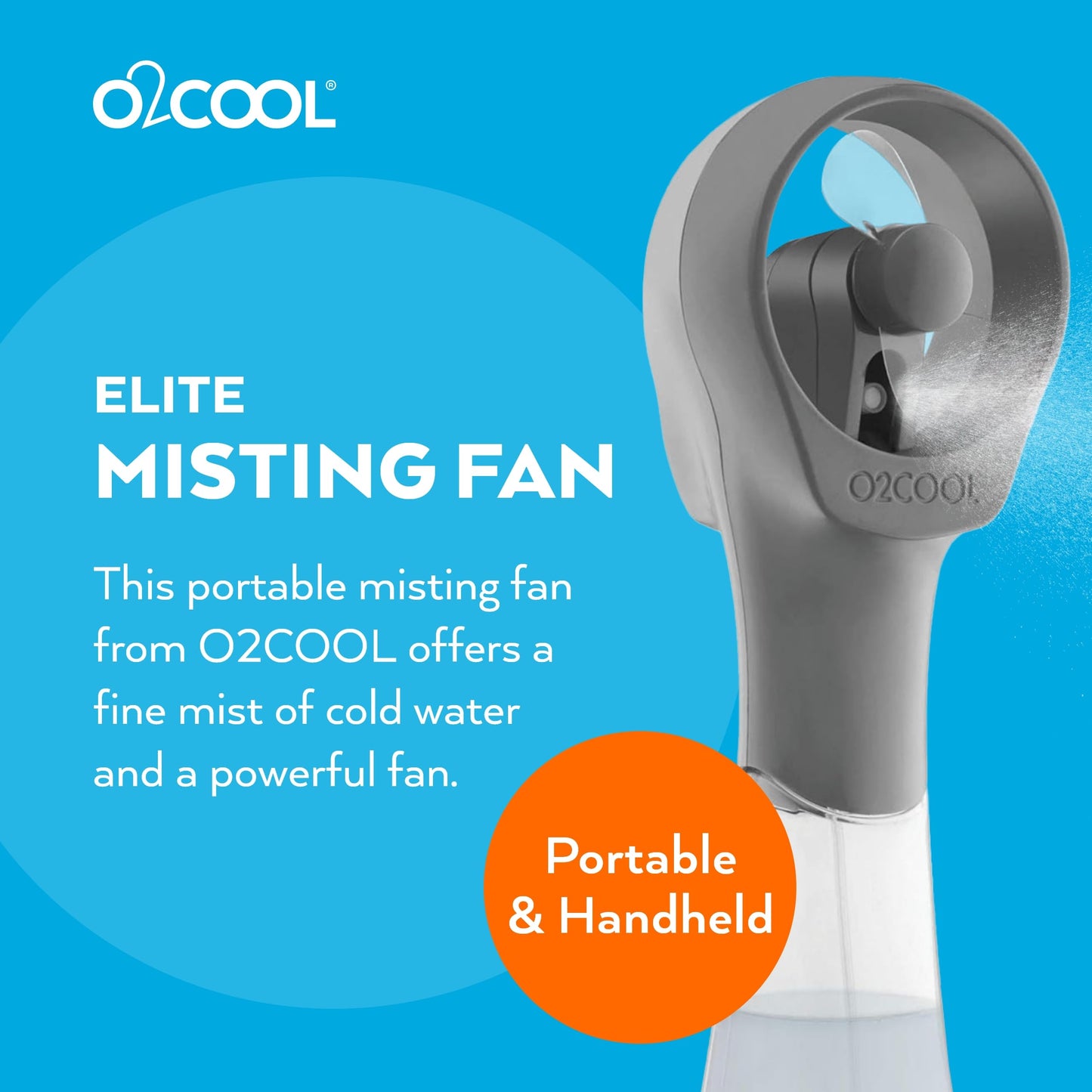 O2COOL Elite Handheld Misting Fan Battery Powered Grey
