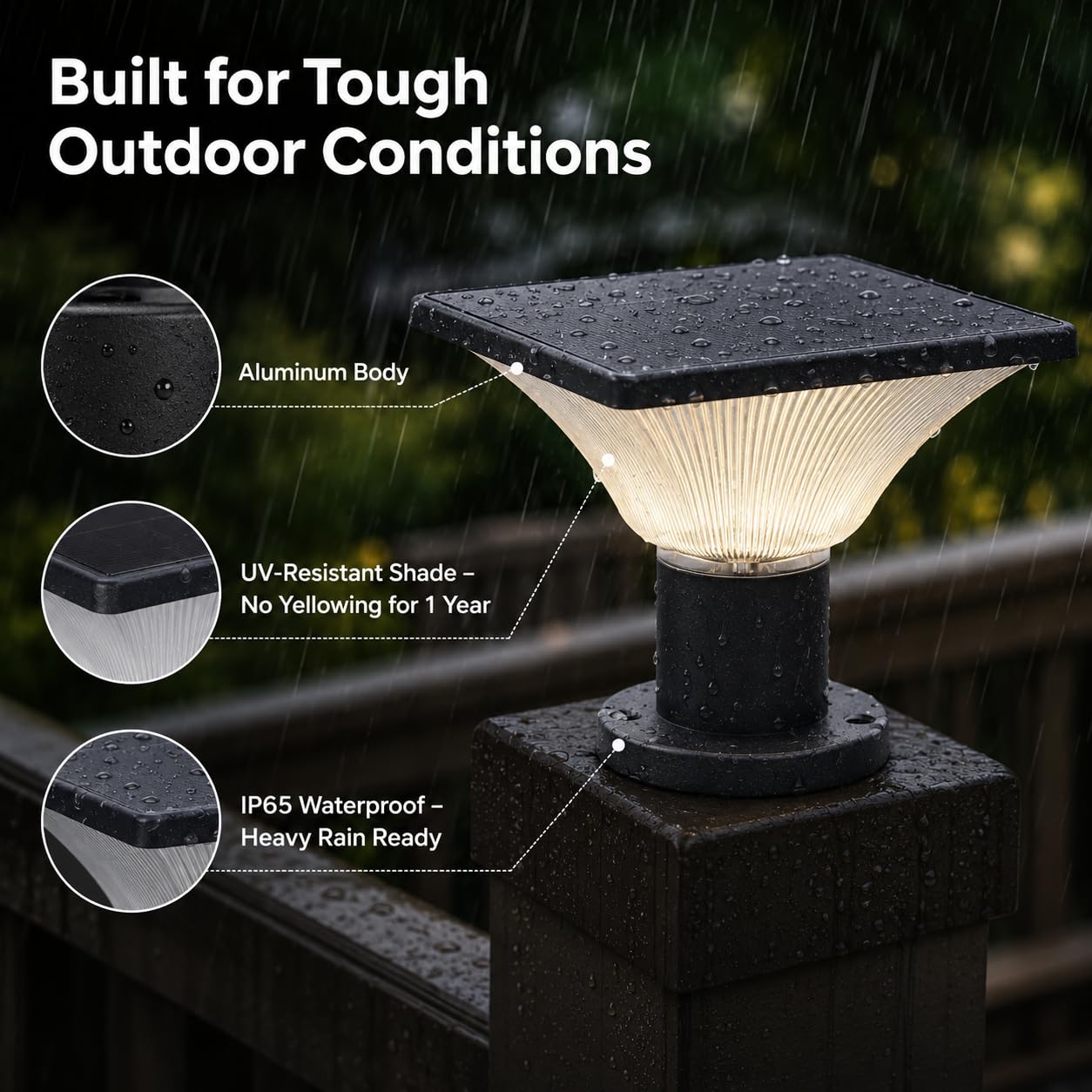 FOOYANCHO Solar Post Cap Lights - Auto On/Off Solar Post Lights Outdoor - Post Lights Outdoor Solar Powered 4x4 - Outdoor Lights Fits Most Posts (1