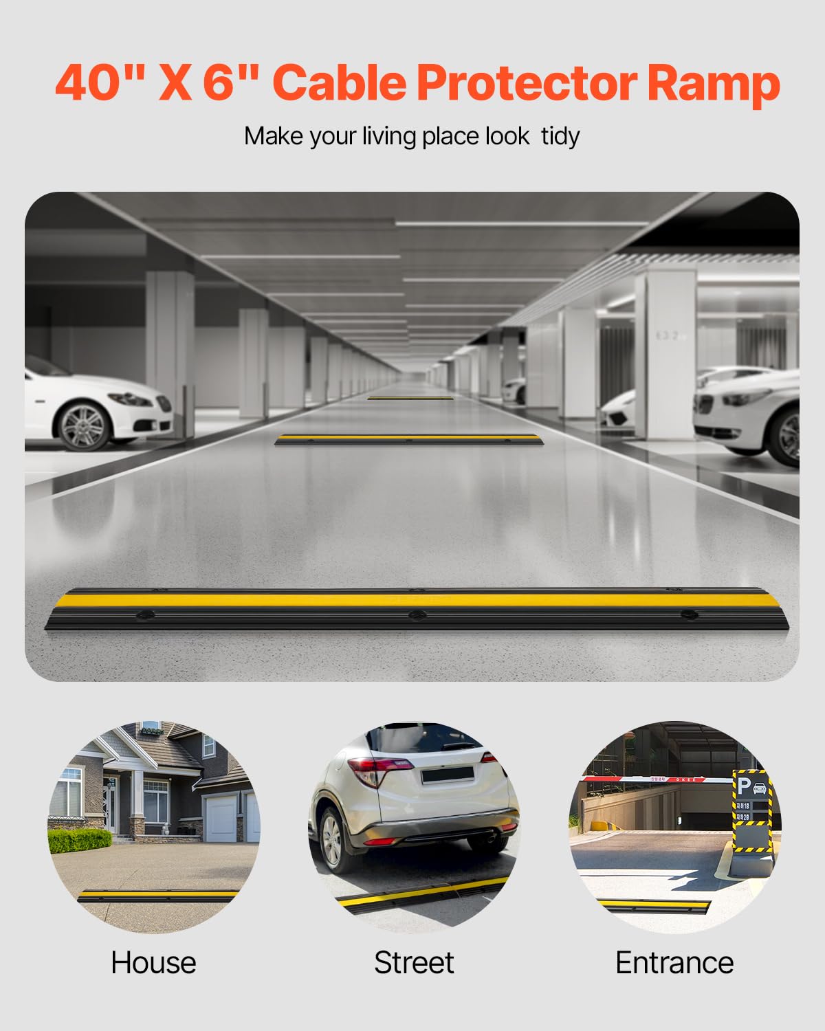 VEVOR 4 Pack of 1-Channel Rubber Cable Protector Ramps Heavy Duty 18000Lbs Load Capacity Cable Wire Cord Cover Ramp Speed Bump Driveway Hose Cable