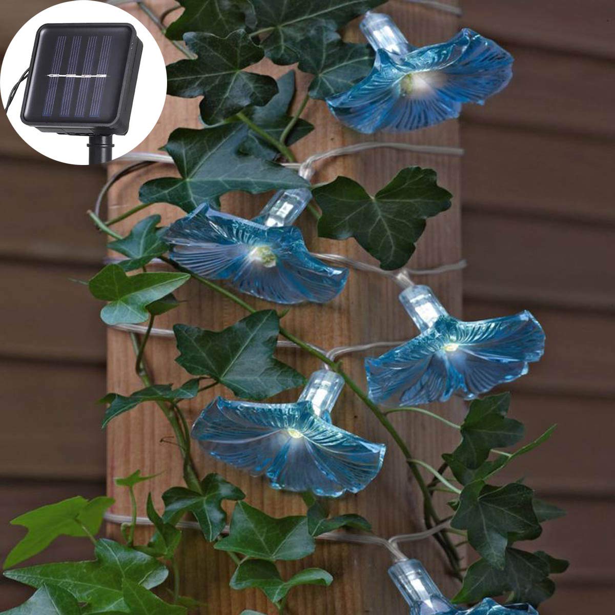ibdone Solar LED Flower String Lights, 33FT 10 LED Waterproof Outdoor Decorative Stringed LED String Lights Morning Glory Flower