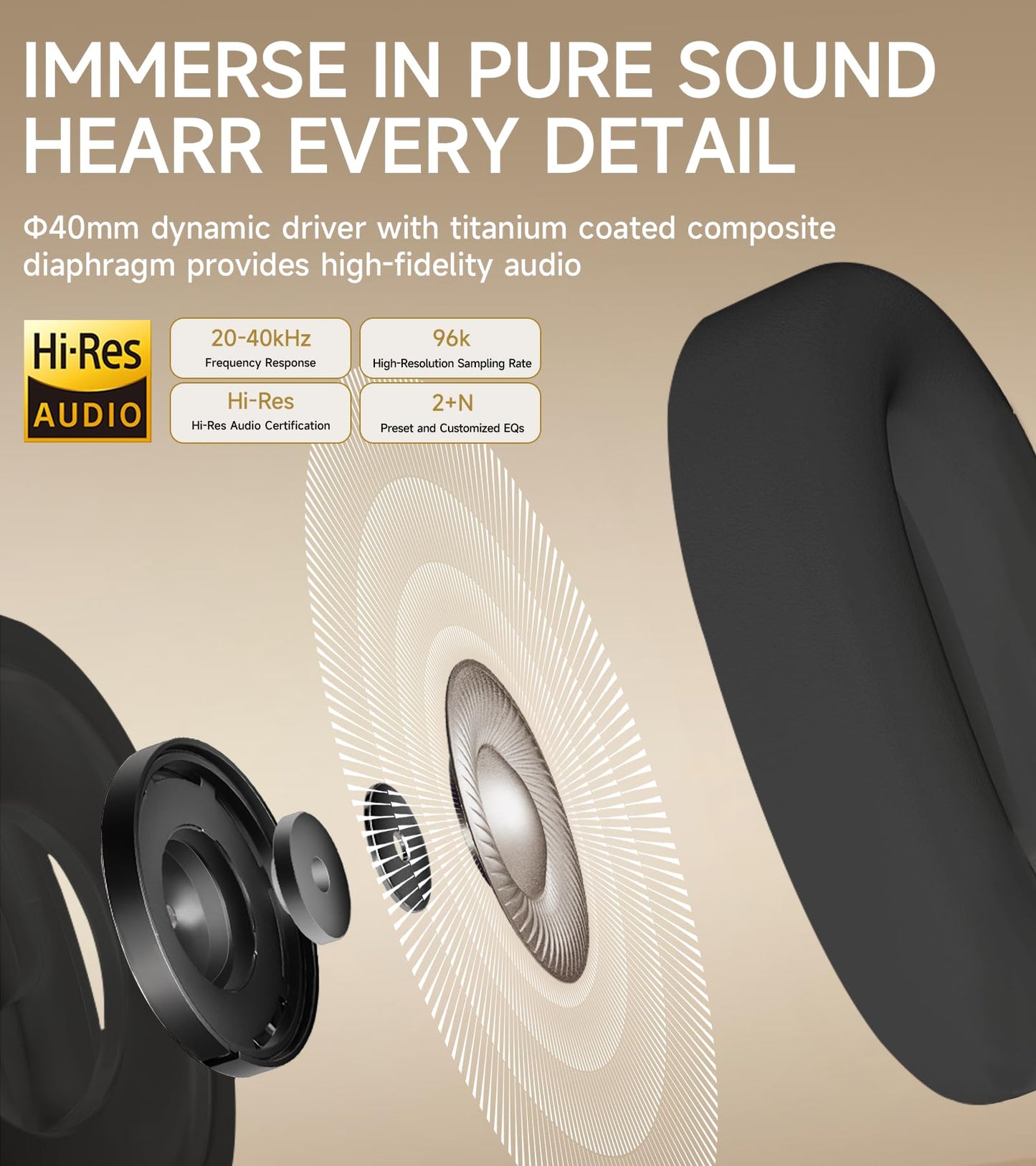 Atom Max - Hybrid Active Noise Cancelling Headphones, Hi-Res Audio, Wireless Over-Ear, Foldable, 45H Playtime, Fast Charging, Customize via an App…
