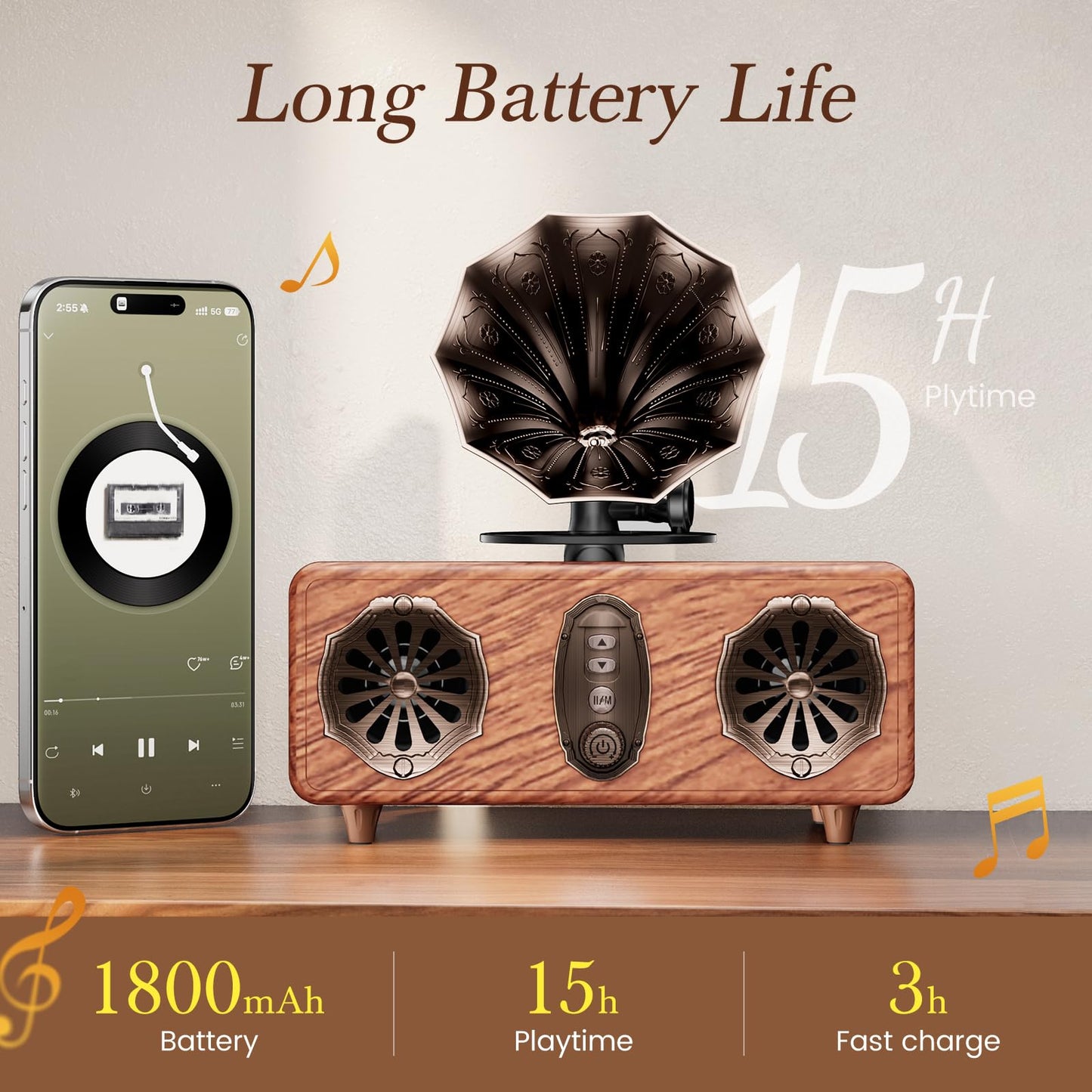 FREEFISH Retro Bluetooth Speaker Retro Radio with 5.4 Bluetooth Version, FM Radio, Bass Vintage Wireless Speaker Support USB/TF/AUX Player for Home