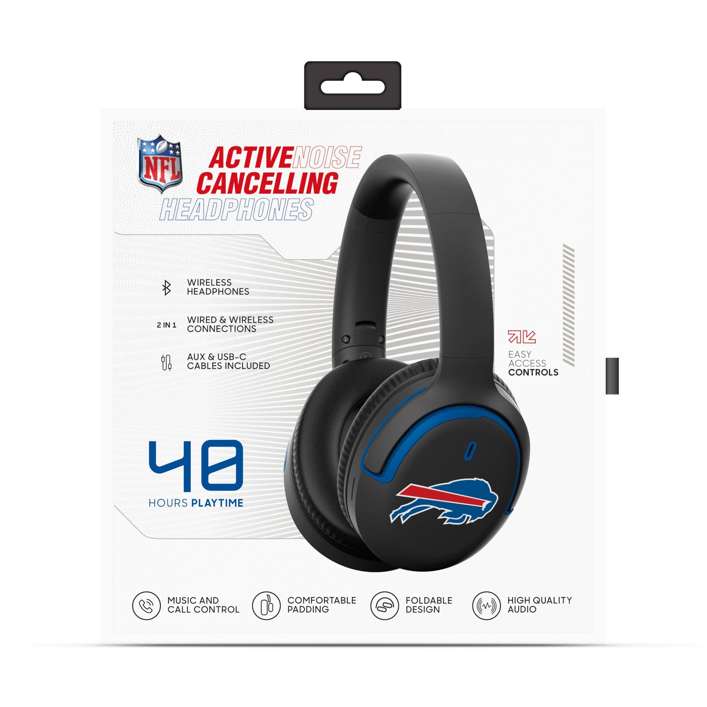 SOAR NFL Active Noise Cancelling Over The Ear Headphones, Buffalo Bills