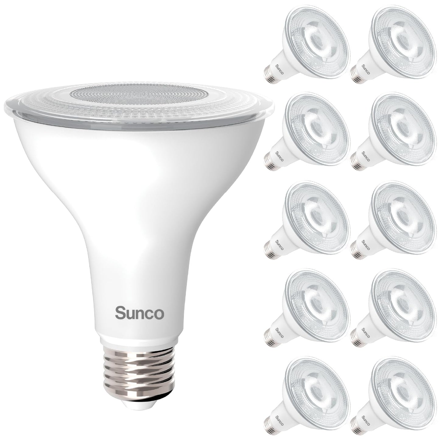 Sunco 10 Pack PAR30 LED Bulb Flood Light, E26, 11W=75W Dimmable, Long Neck