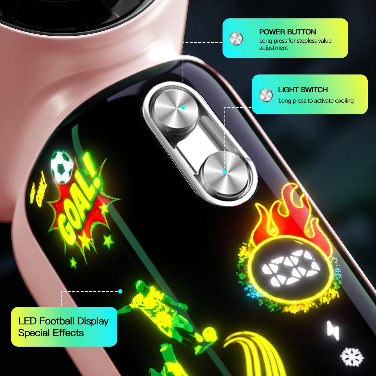 Pawvita Soccer Handheld Fan with LED Soccer Animation, Ice Cooling 16°C