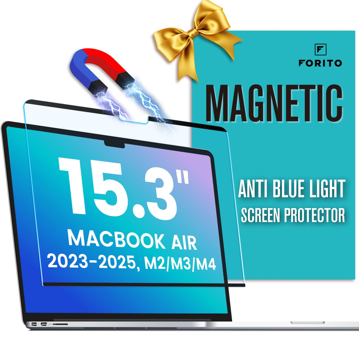F FORITO Magnetic Anti Blue Light Screen Protector Compatible with MacBook Air 15.3 inch (2023-2025, M2, M3, M4), Bubble-Free Install, Removable