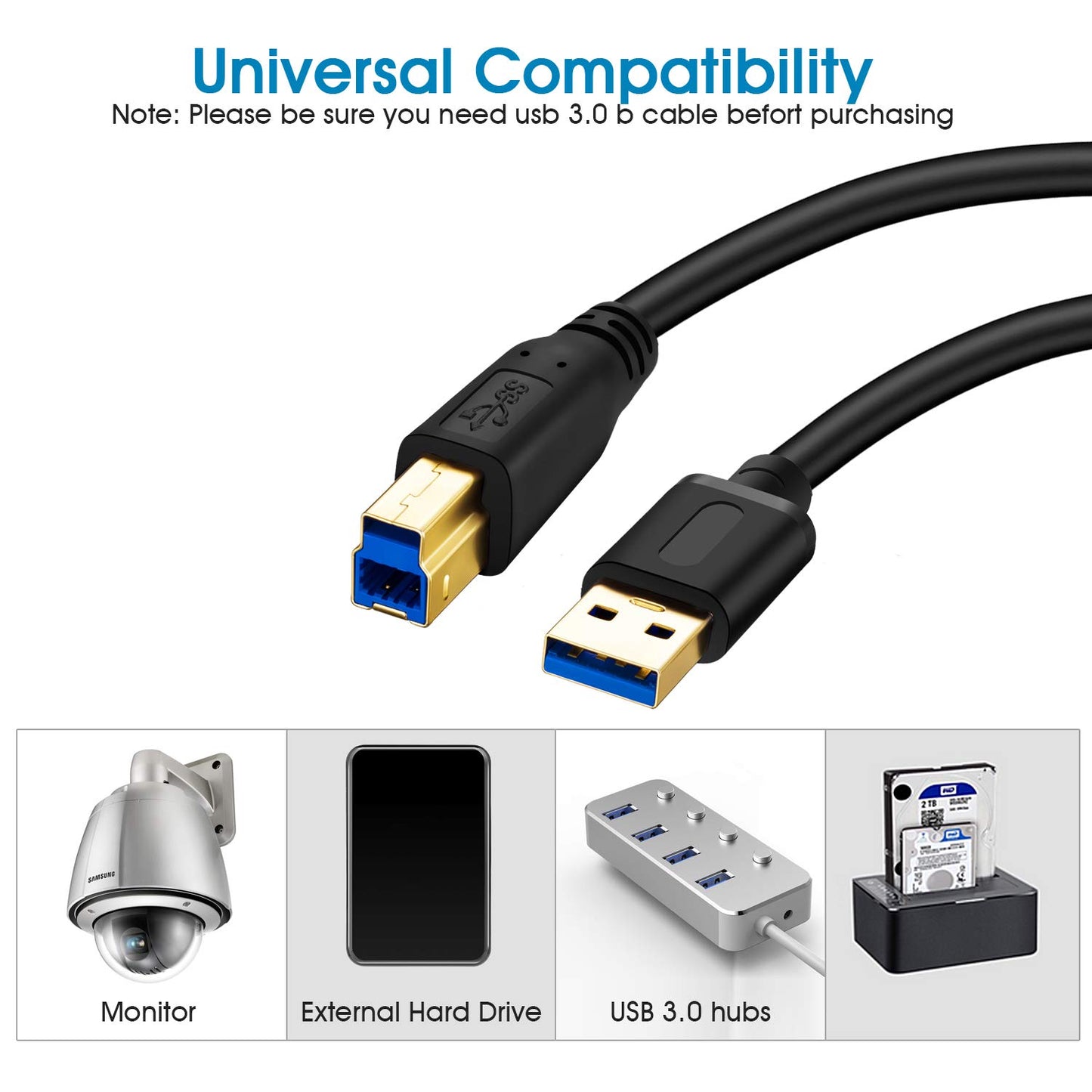 Jelly Tang USB 3.0 Cable A Male to B Male 25Ft,Superspeed USB 3.0 A-B/A Male to B Male Cable - for Scanner, Printers, Desktop External Hard Drivers