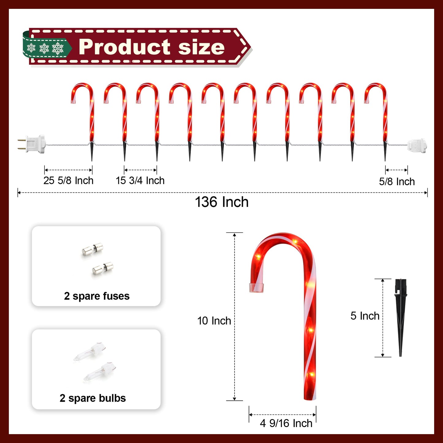 26" Christmas Candy Cane Pathway Markers Lights, Set of 10 Pack Christmas Outdoor Decorations Candy Cane Lights for Yard Patio Garden Walkway Indoor