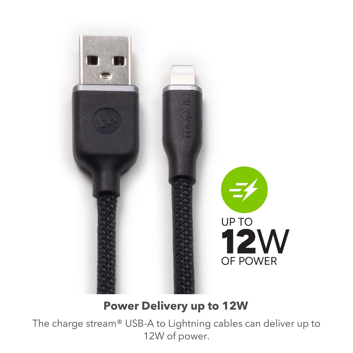 Mophie Charge Stream USB-A to Lightning 2m/6ft Silicone Cable - Long-Lasting Braided Cord with Enduraflex™, Fast Charge Compatible & 12W Power…