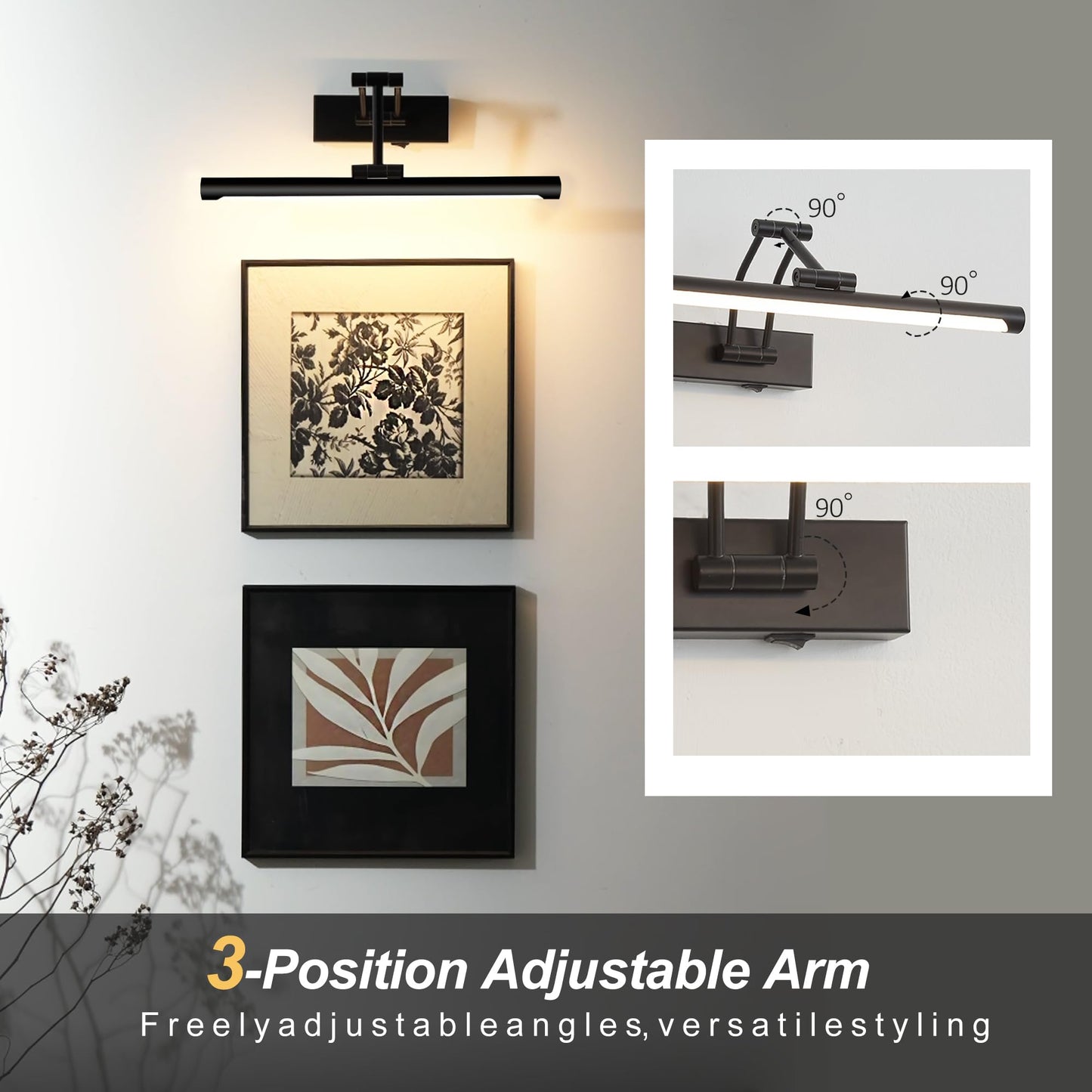 ZitoStory Picture Lights for Wall Battery Operated, (Black, 16in) Rechargeable Art Light for Painting,Modern wall Lights for Pictures,Dimmable Gallery