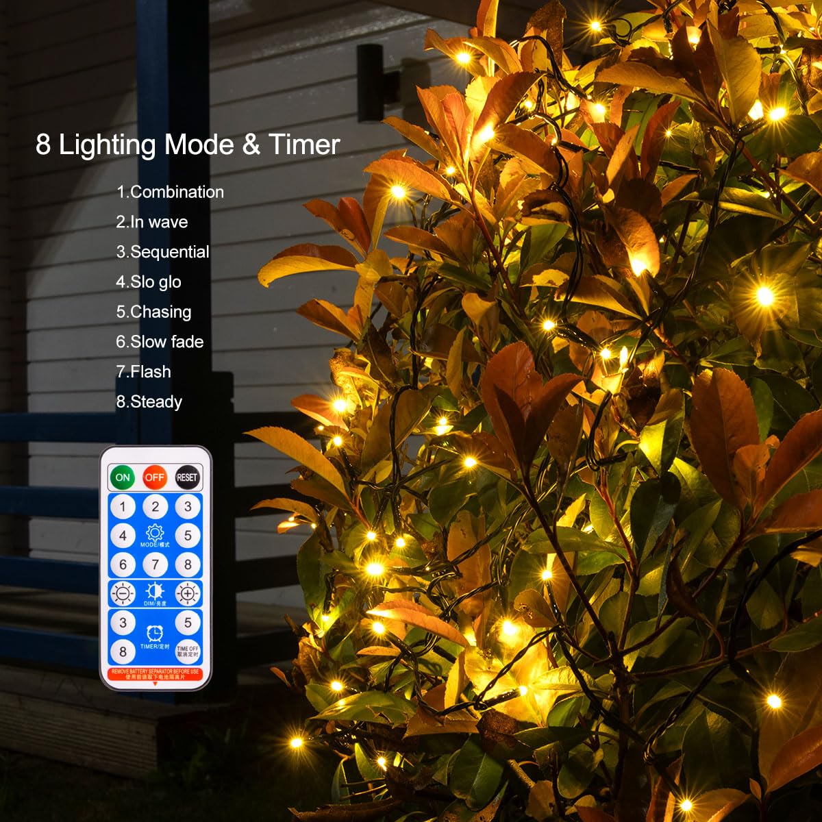RESNICE 66FT Solar Outdoor String Lights Long 200 LED with USB Charging & Remote & Memory Solar Powered Christmas Tree Lights Waterproof for Outside