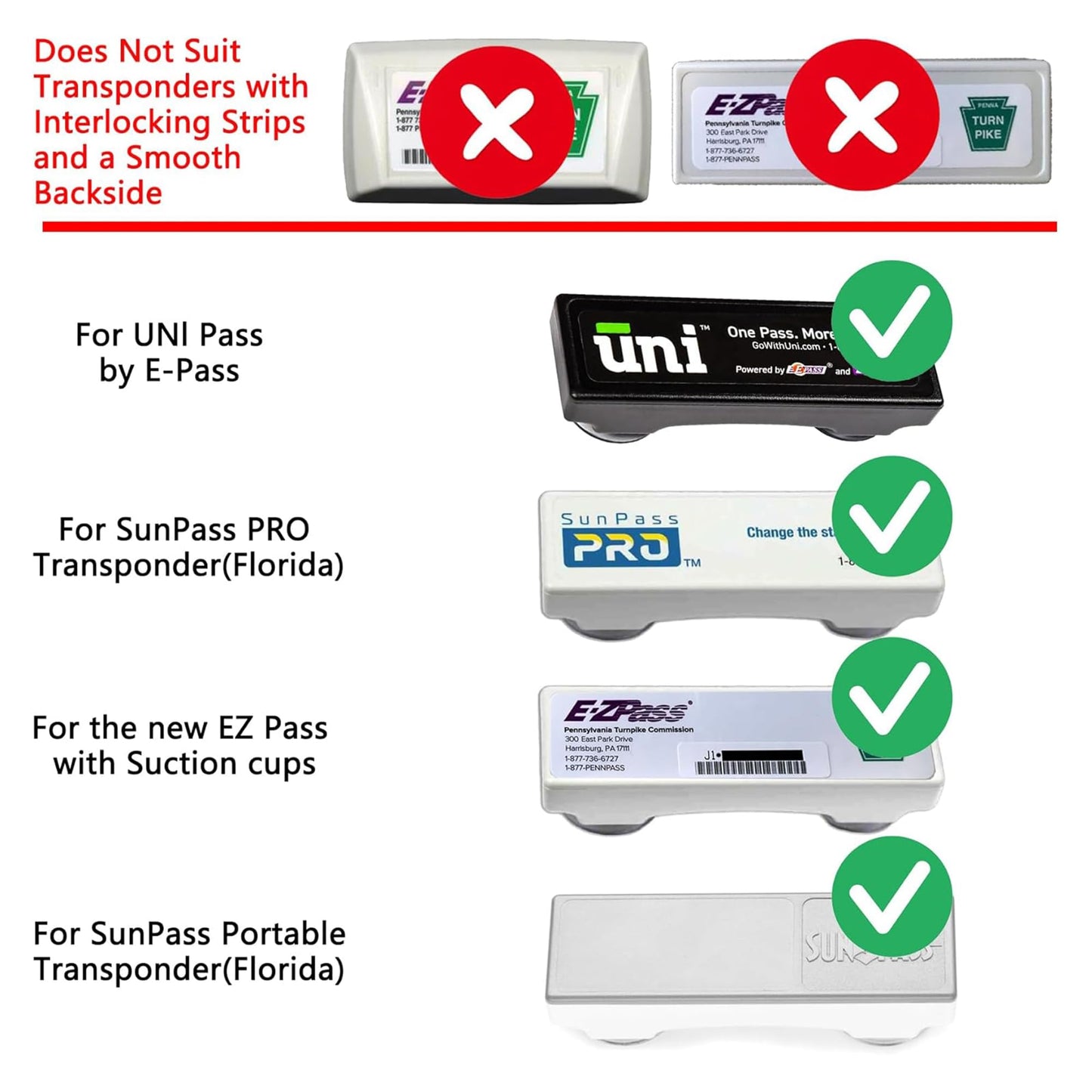 2 Packs Skin for SunPass Pro, SunPass Portable, UNI Pass, and Rectangular EZ Pass. Discreet Transponder Cover with Suction Cups (2)