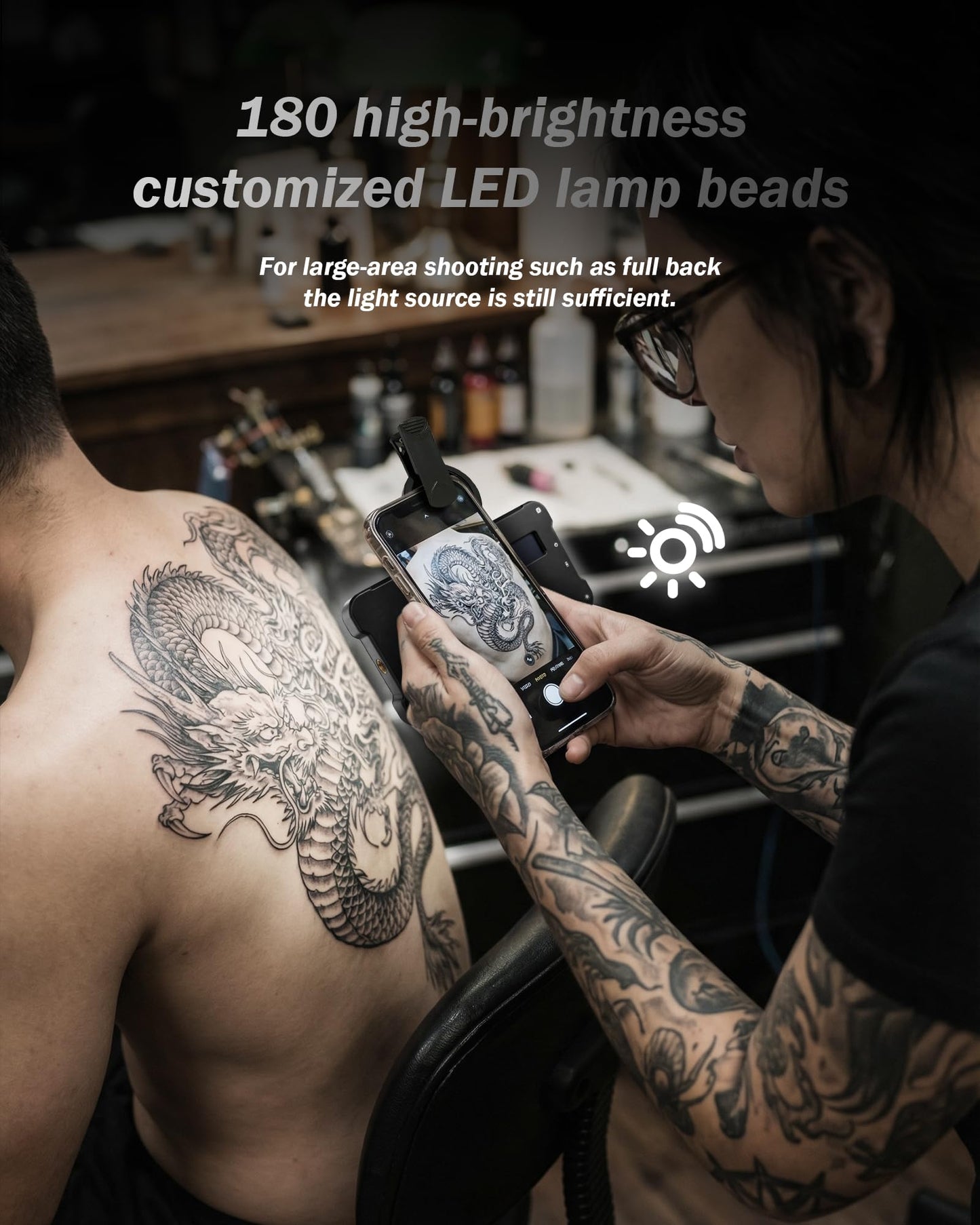 INKSOUL Tattoo Light Kit Tattoo Equipment and Supplies Tattoo Photography Video Lights Anti-2.0 Glare Kit 180 LED Beads?10W? with Clip on CPL