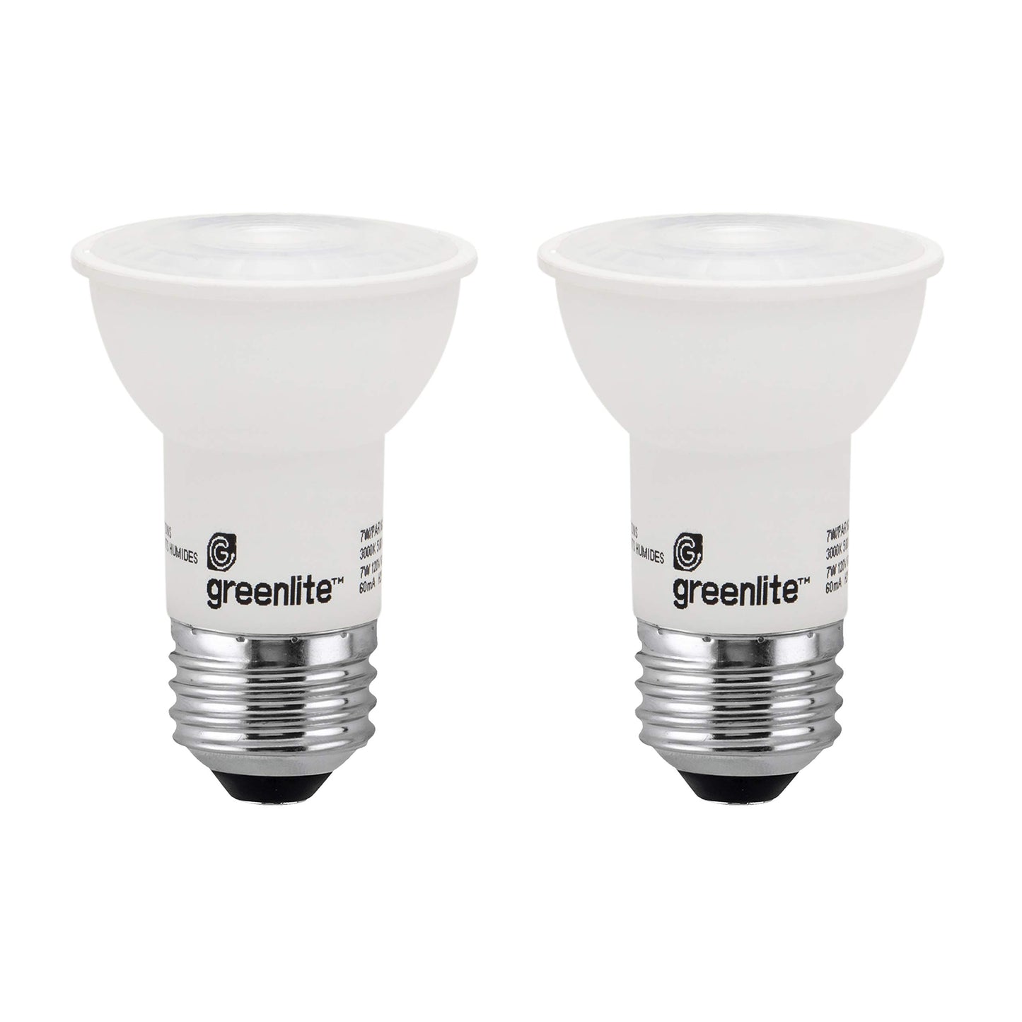 Greenlite LED PAR16 Dimmable Flood Light Bulb, 7W (60W Equivalent), 500 Lumens, 3000k Bright White, Indoor/Outdoor, 120V, Energy Star, (2 Pack)