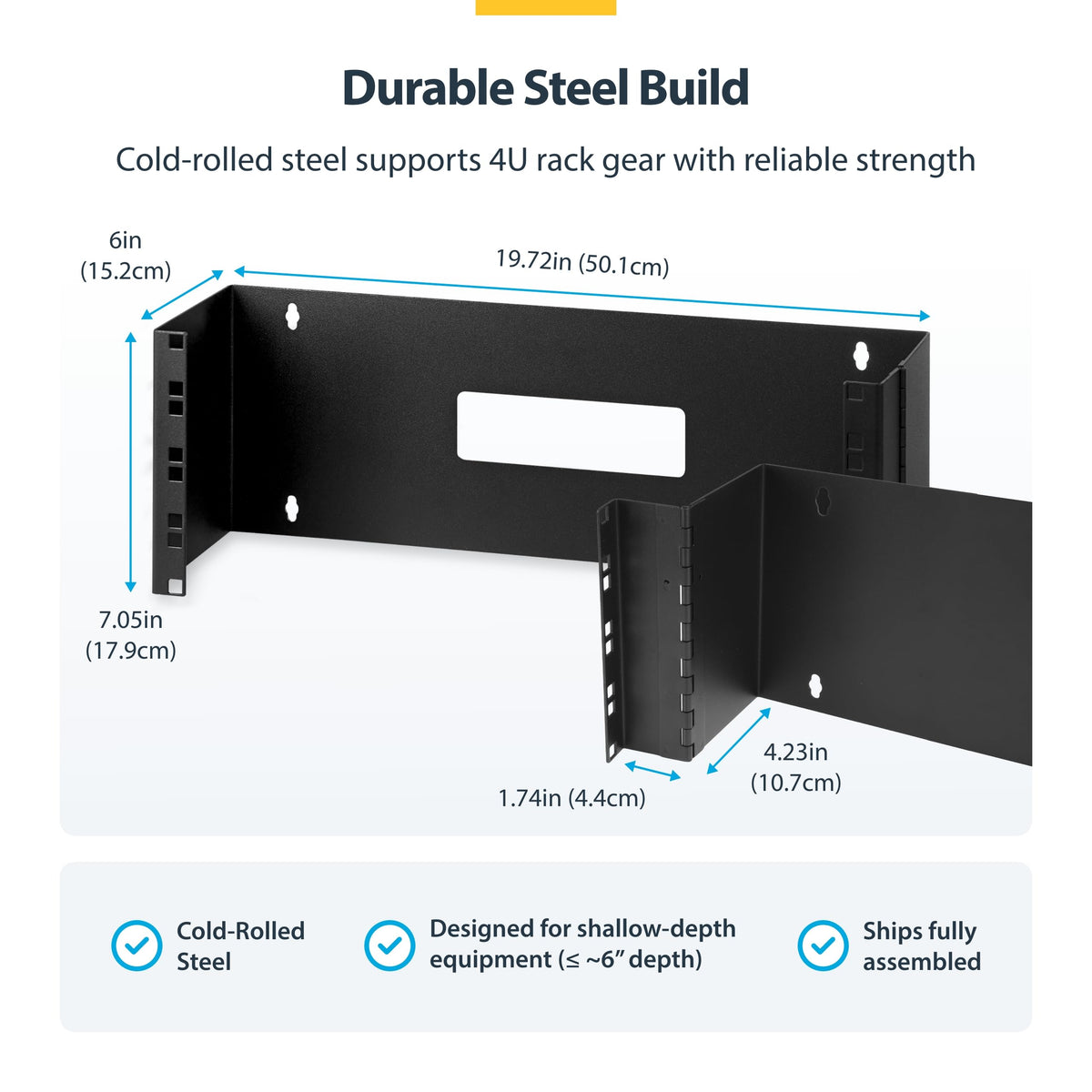 StarTech.com 4U Hinged Wall Mount Patch Panel Bracket - 6 inch Deep - 19" Patch Panel Swing Rack for Shallow Network Equipment- 33lbs (WALLMOUNTH4)