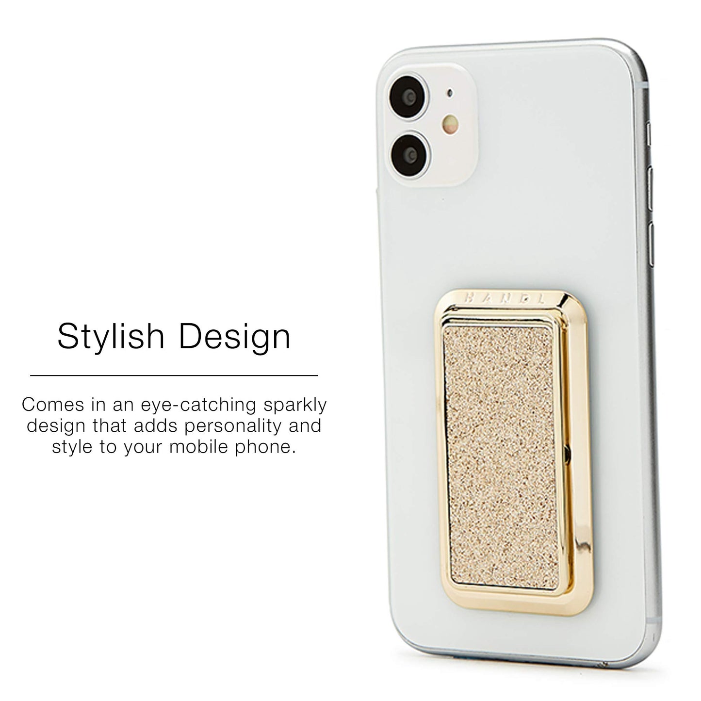 HANDL New York Champagne Glitter HANDLstick Silver Glitter Grip and Stand for Smartphone