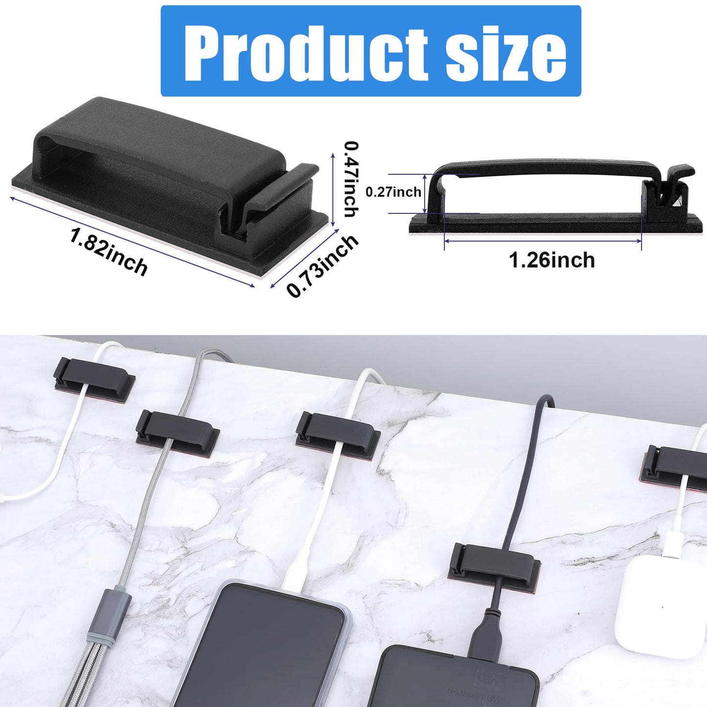 CACASO 50 Pcs Cable Clips,Self Adhesive Cable Management Clips, Adhesive Wire Clips,Cable Organizers Cord Holder for TV Ethernet Cable Under Desk Home