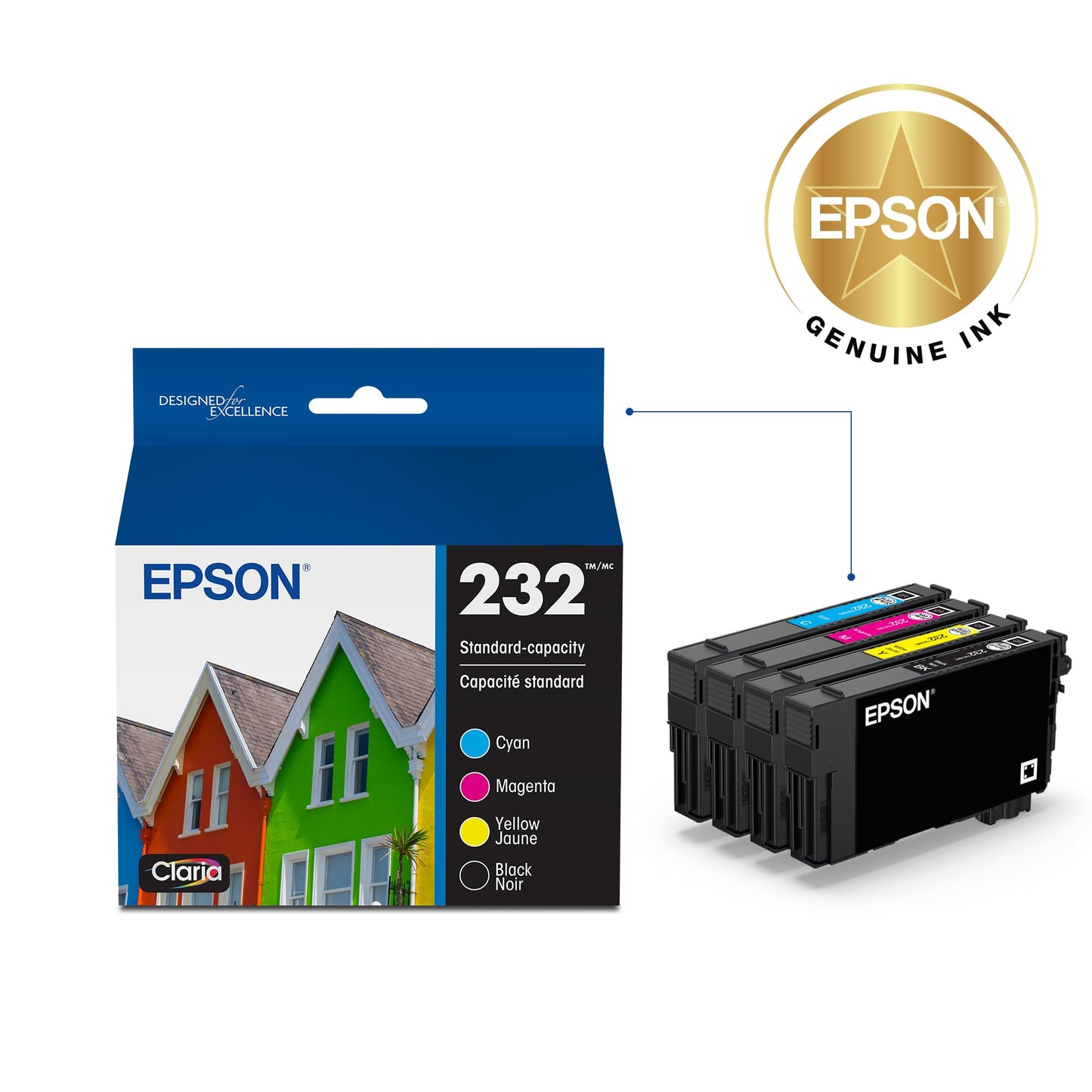 EPSON 232 Claria Ink Standard Capacity Black & Color Cartridge Combo Pack (T232120-BCS) Works with WorkForce WF-2930 ,2950 and Expression XP-4200