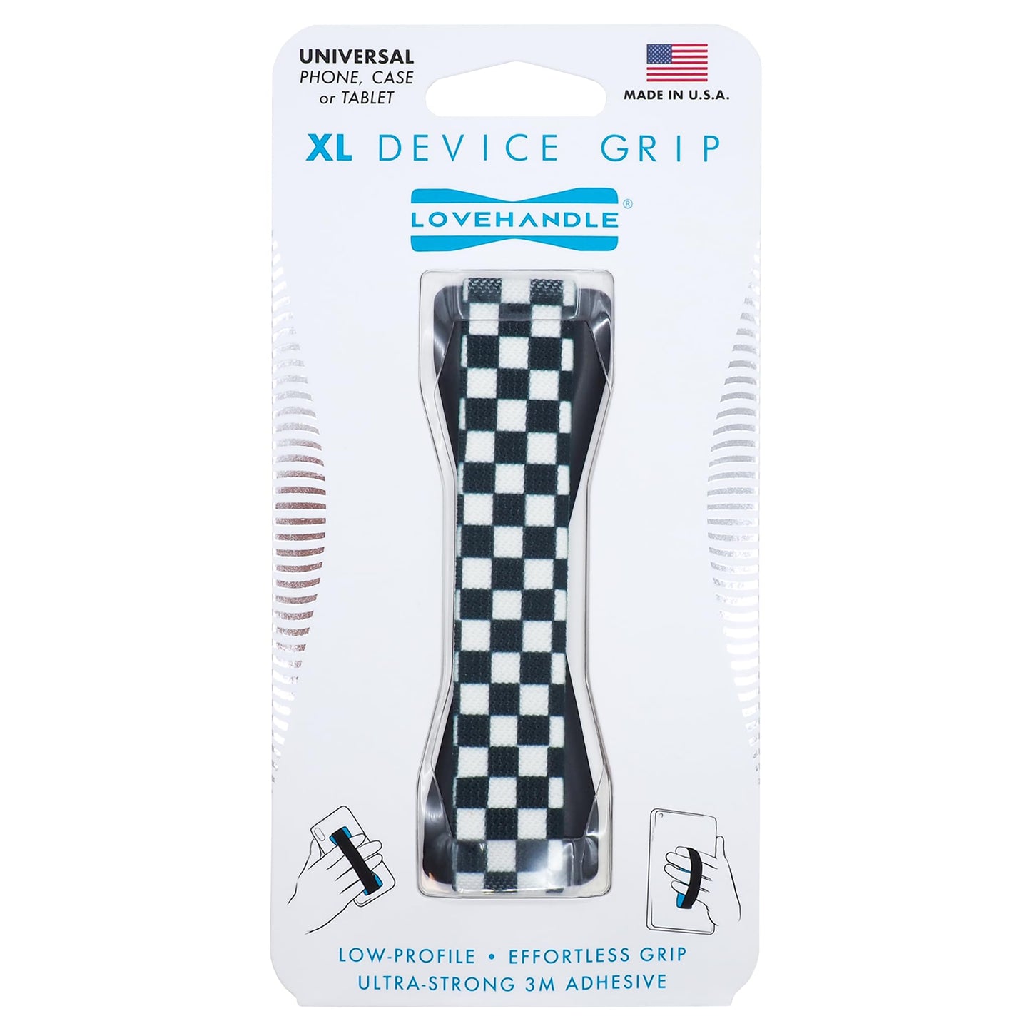 LOVEHANDLE Tablet/XL Grip for Most Tablets and Large Smartphones- Black and White Checkered