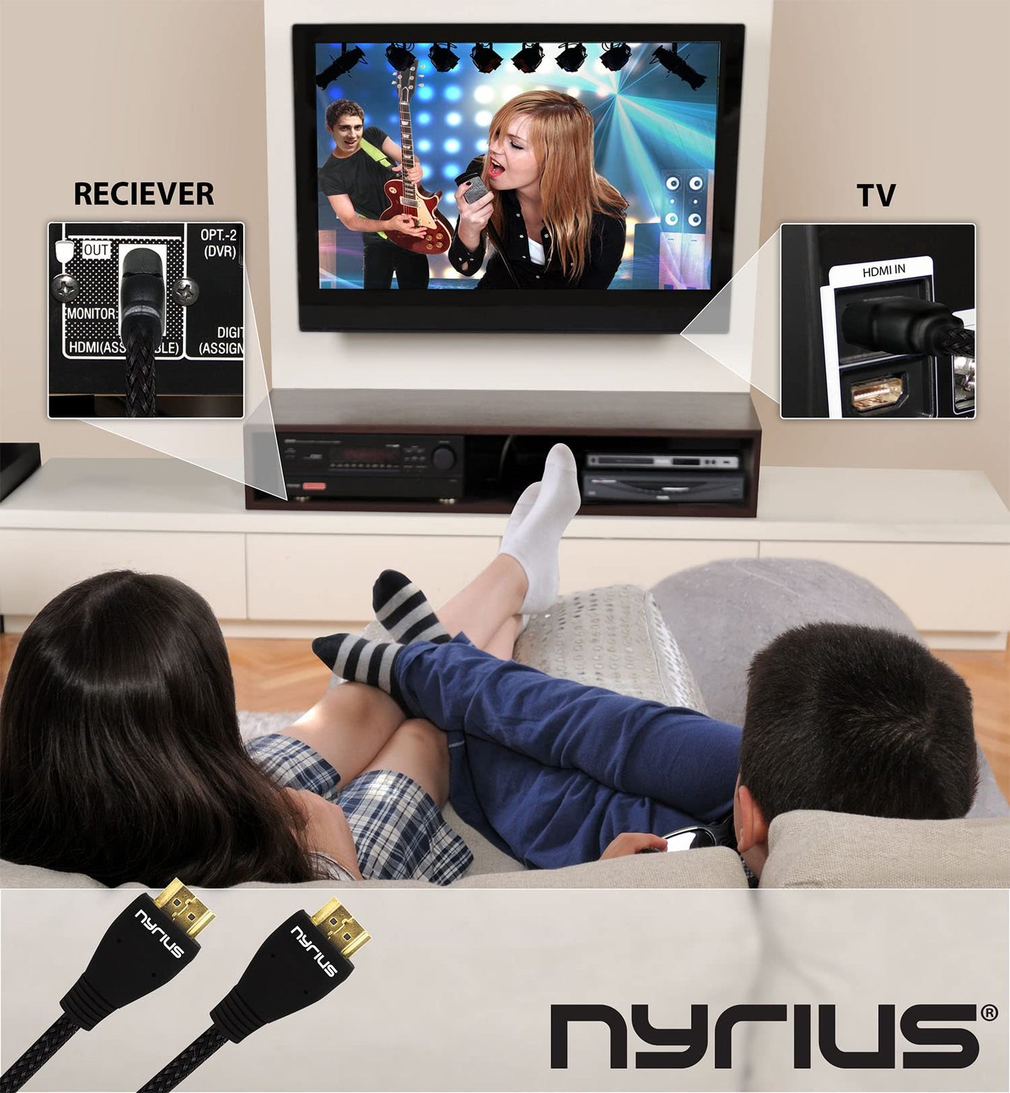Nyrius High Speed Premium HDMI Cable (6 Feet) Supports 3D, Ethernet, & Audio Return for HDTV, Projector, A/V Receiver, Laptop, PC, Apple TV, Roku