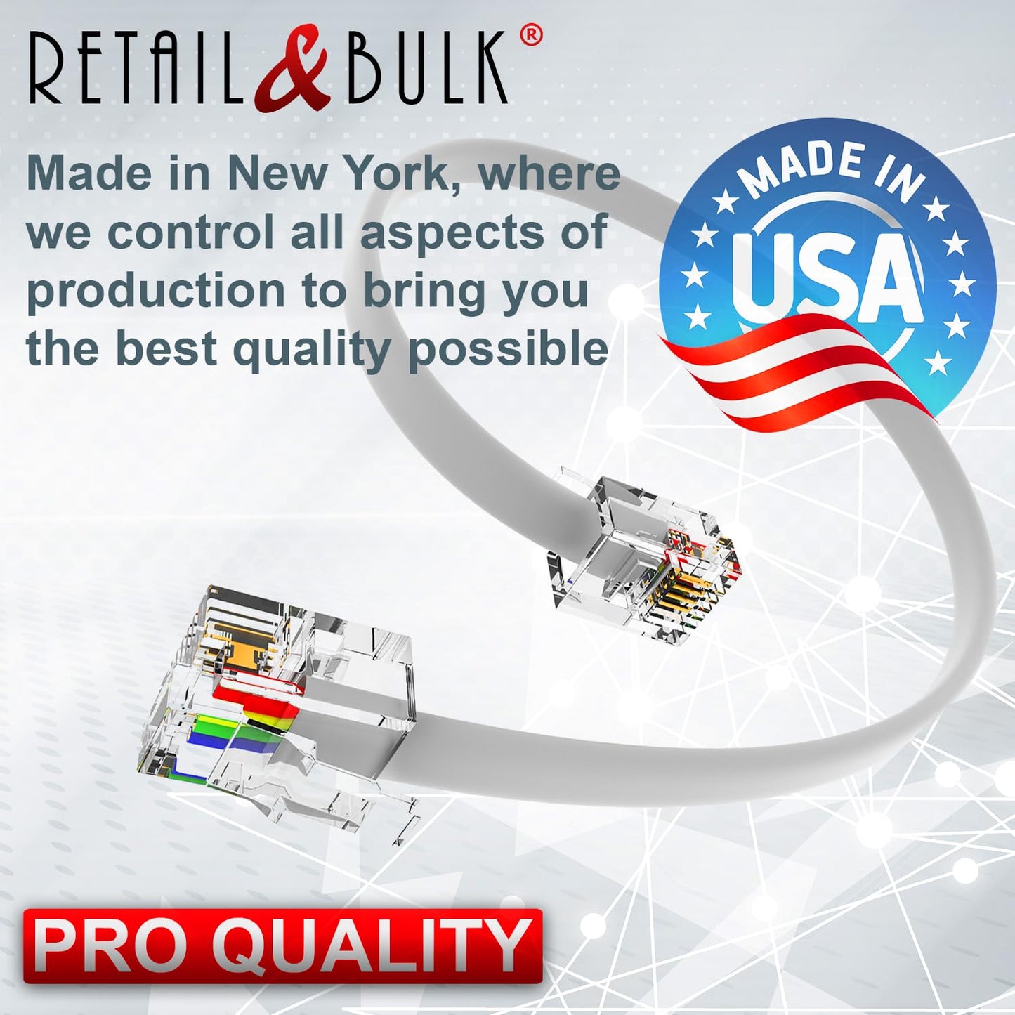 RetailAndBulk (3 Pack) 6 Inch Short Telephone Cable RJ11 Male to Male, 6P4C Phone Line Cord (6 Inches, White)