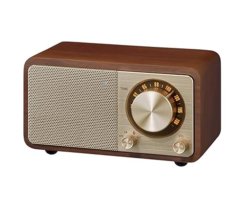 Sangean WR-7GW Wood Cabinet Mini Bluetooth Speaker with FM Tuner and Aux-in Special Edition Color Gold/Walnut