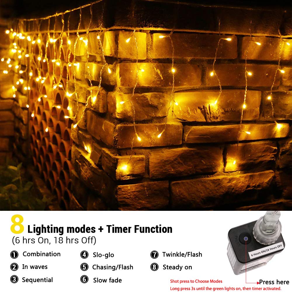 Toodour Christmas Icicle Lights Outdoor, 360 LED 29.5ft 8 Modes Fairy Icicle String Light with 60 Drops, Led Christmas Lights Twinkle for Holiday